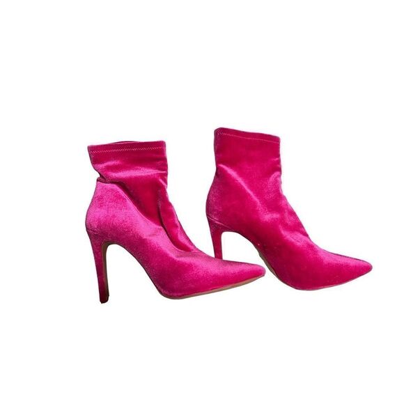 Jessica Simpson Barbie Hot Pink Crushed Velvet Stiletto Boots Size 8.5 - Picture 1 of 5